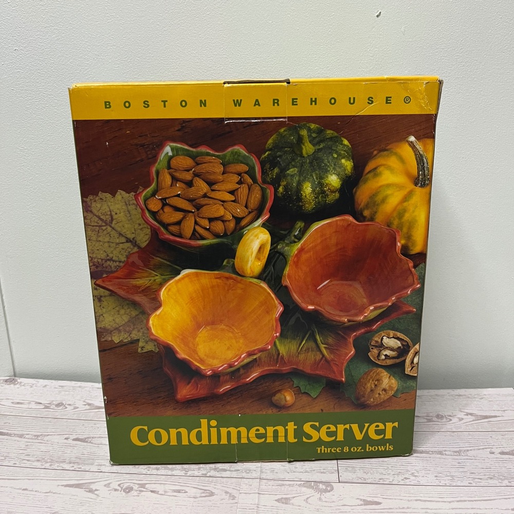Boston‎ Warehouse Leaf Condiment Server 75562 Harvest Autumn Ceramic 3 Bowl Set